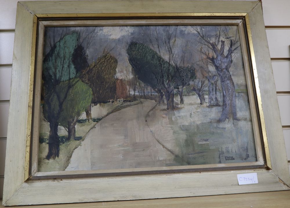 Laurie Taylor (1937-), oil on canvas, Road with treeforms, signed and inscribed verso, 38 x 55cm